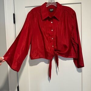 Sabina Bach Red Collared Tie Waste Button Down, Size Large